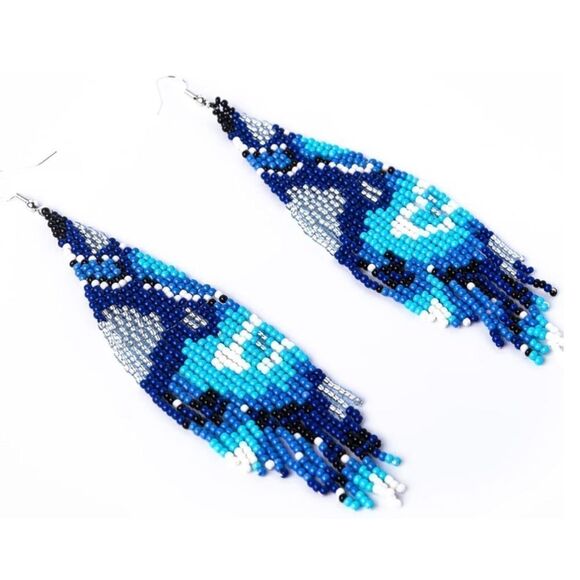 Abstract Bohemian Seed Bead Tassel Dangling Statement French Wire Hook Earrings - Picture 2 of 10